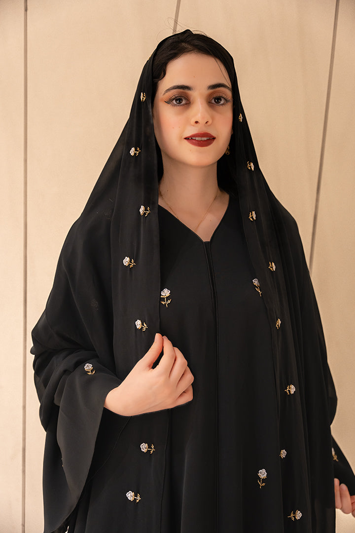 Abaya hand work  Fabric with self Coloured stones